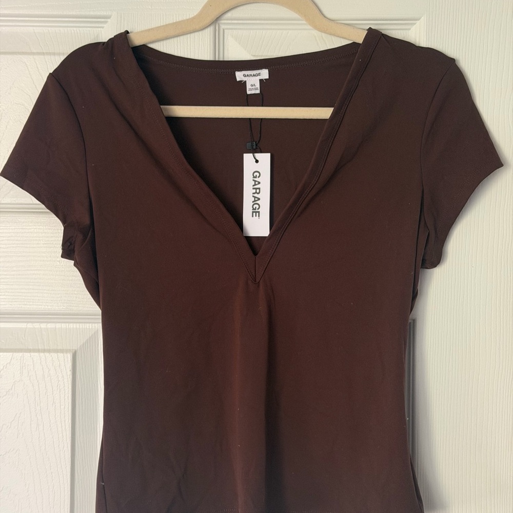 NWT Garage Sleek Deep V Neck T Shirt - Brown